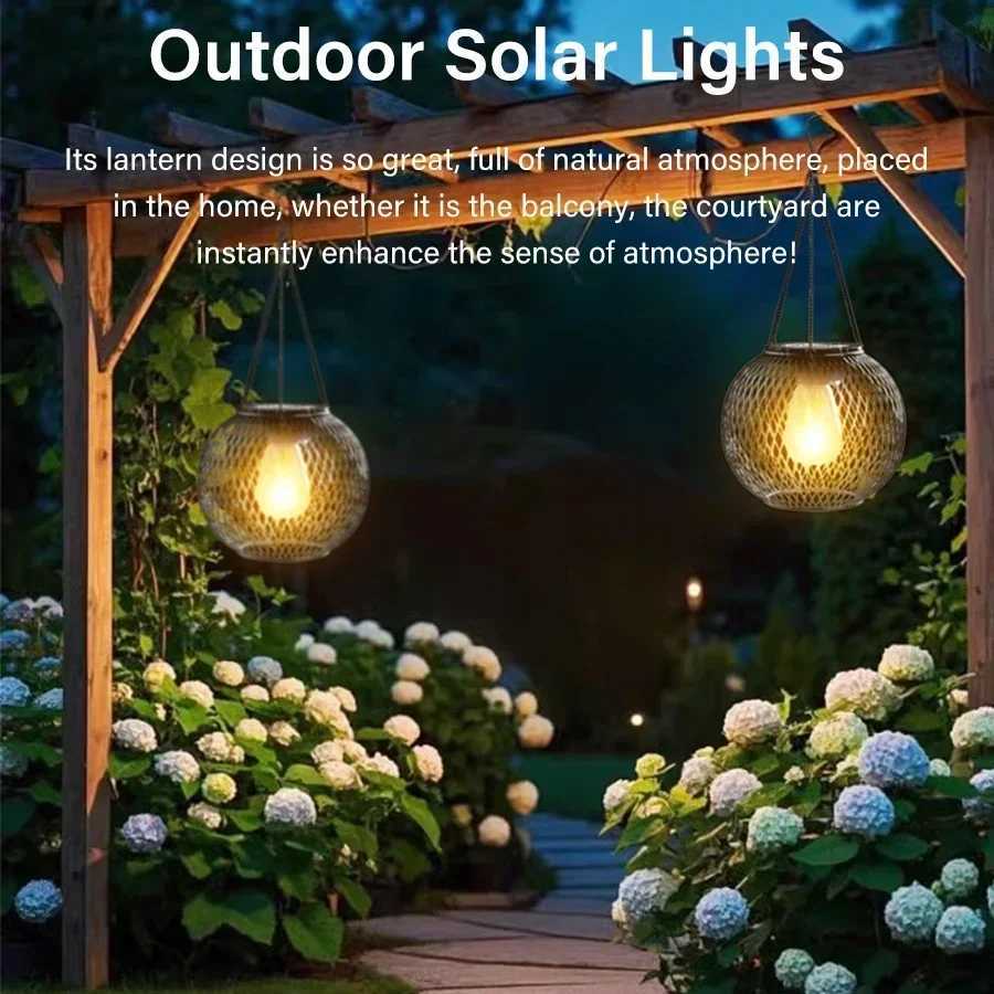Solar Hollow Pendant Light Outdoor Lantern Lamp for Outside Garden Courtyard Decorative Hanging Lamp Waterproof Solar Lanterns W250607