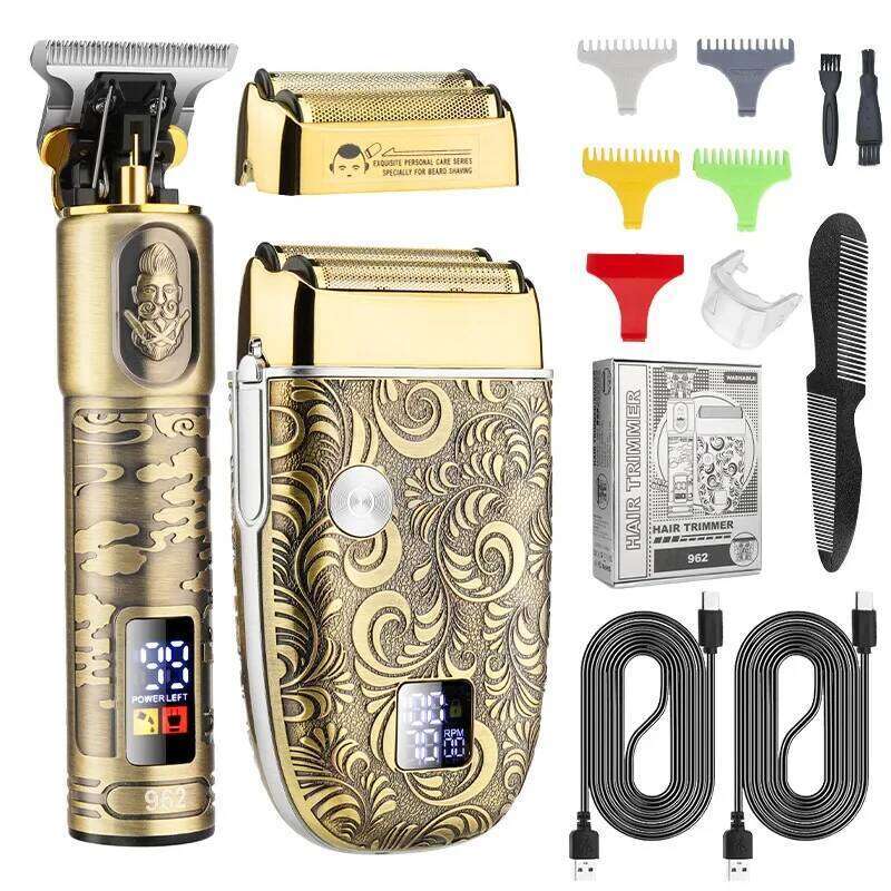 RESUXI 962 All Metal Trimmer + Electric Shaver Multi-Function Grooming Kit Men's Vintage Hair Clipper Oil Head Carving Suit