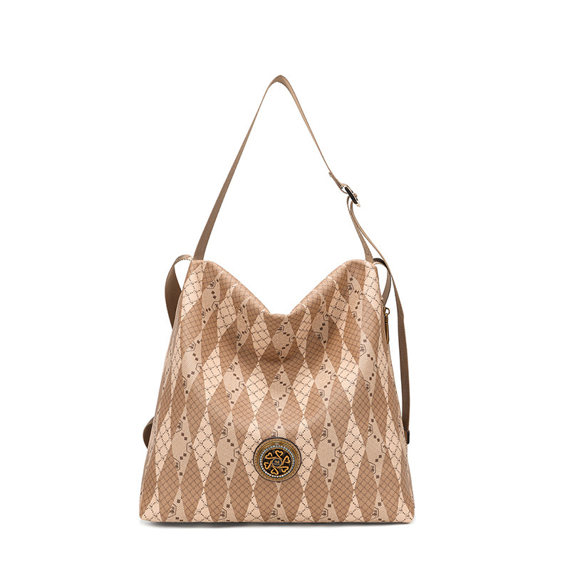 Free Shipping 2025 New Genuine Leather Shoulder Crossbody Bag Designer Bag With Geometric Printing And Contrasting Colors Large Capacity Travel Backpa