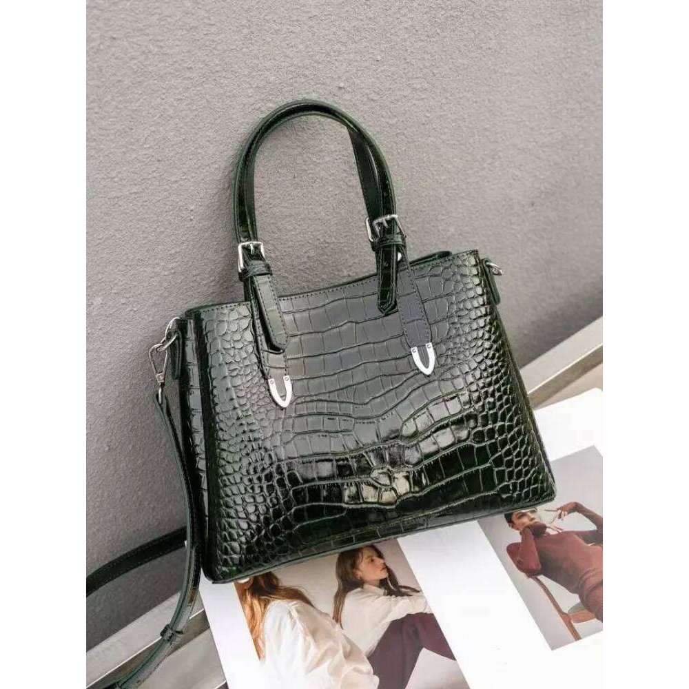 Retro New Women Office Bucket High Quality Genuine Leather Crocodile Pattern Handbag Ladies Satchels Shoulder Bag Casual Totes
