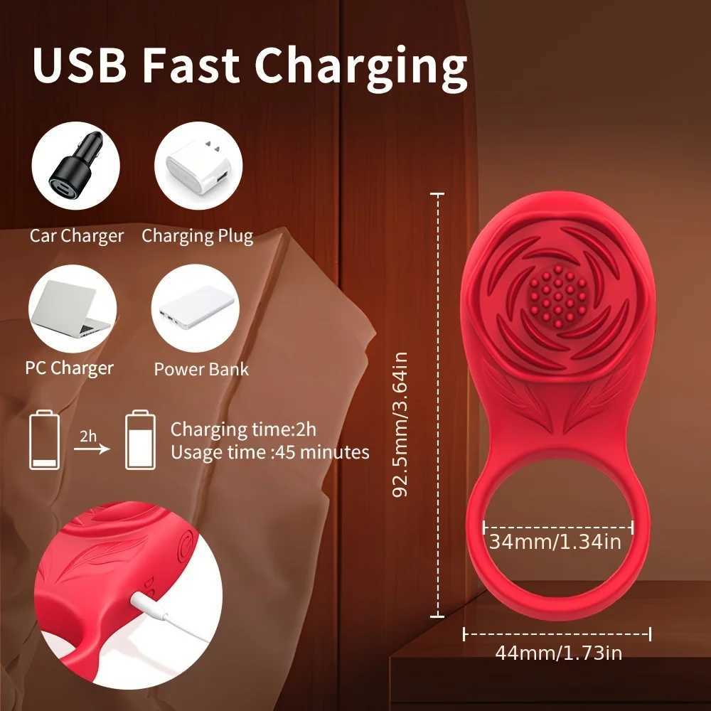 Vibrating Cock Ring Vibrator Rose Penis Ring with Clit Stimulator Intimate Sex Toys Long Lasting Stronger Vibrators Ring for MenXJ250607
