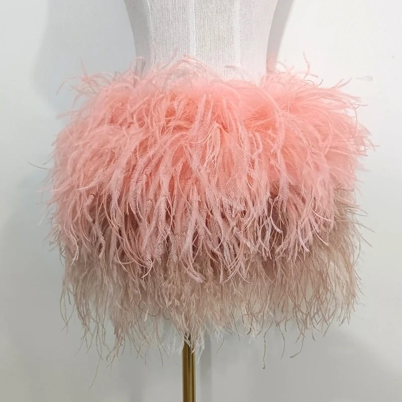 True ostrich feather Multicolor Mini Skirt Elastic Waist Sexy Clothing Club Party Dance Rave Short Note select 3 colors 250528