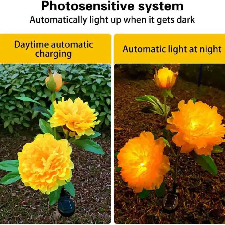 Peony Flower Solar Lights LED Decoration Landscape Lamp Waterproof Outdoor for Yard Garden Porch Lawn Backyard Decor Solar Lamp XJ250606