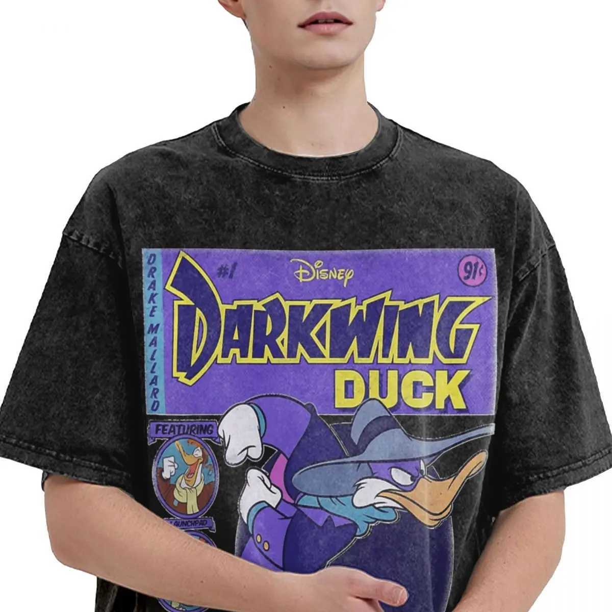 Mens T-Shirt Darkwing Duck The Terror Washed T-Shirts Leisure Summer Tees Y2K Retro Pattern Cotton Tops Hot Sale W250607