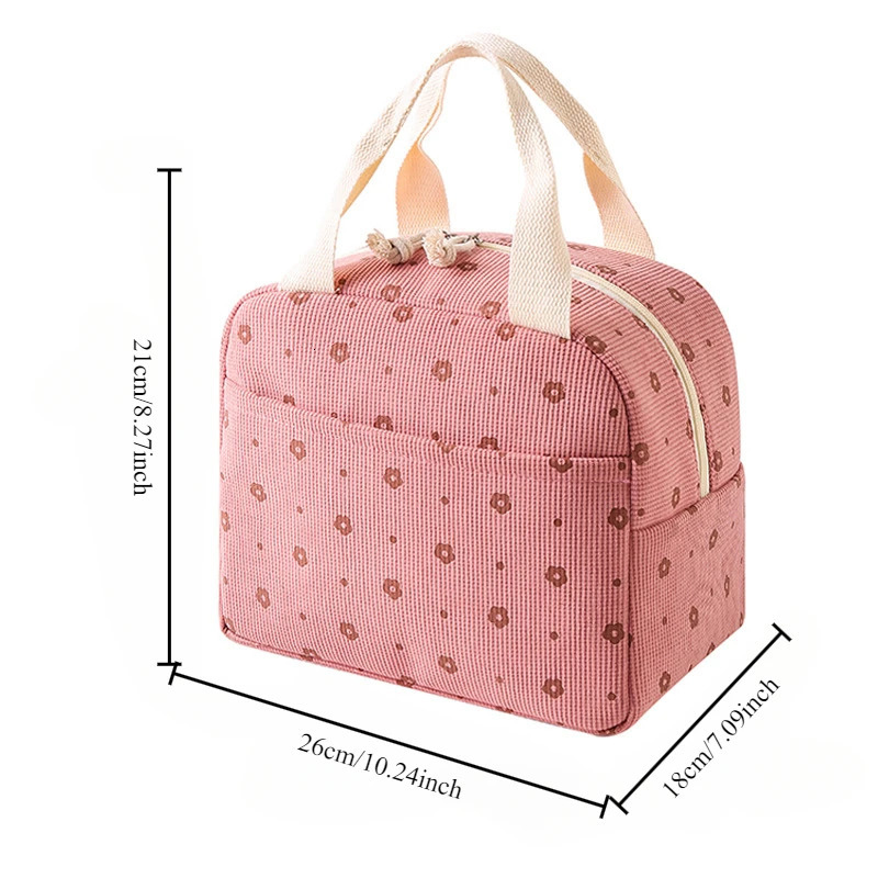 Corduroy Lunch Bag Thermal Insulation Lunch Box Storage Handbag Multifunctional School Cooler Bag Picnic FoodPouch Loncheras 250606