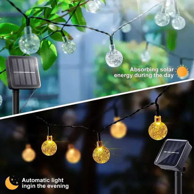 Solar Crystal Ball String Lights 5M/7M/10M/12M Fairy LED Light Outdoor Waterproof Decoration For Christmas Camping Party Lamp W250607