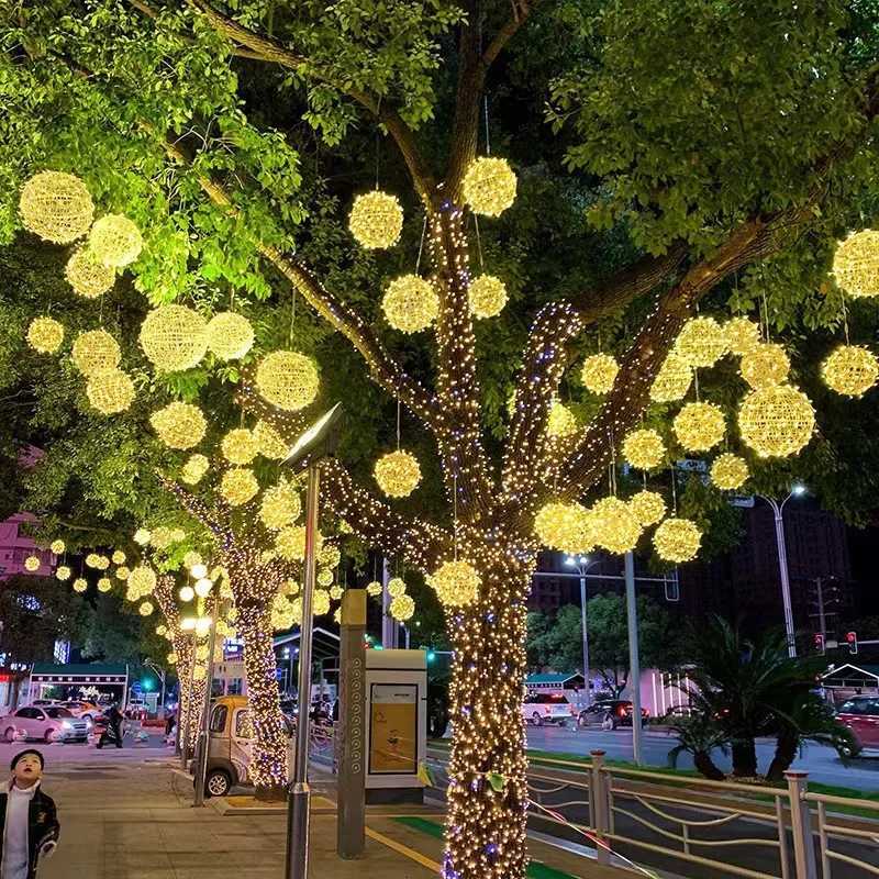 Christmas Festoon Rattan Ball LED Light Ramadan Outdoor Hanging Lamp Fairy String Light for Holiday Wedding Party DecorationXJ250606