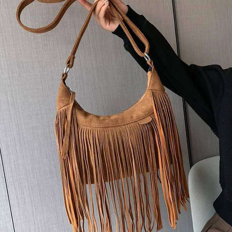 Autumn Winter Tassel Shoulder Deerskin Veet Saddle Crossbody Bag Vintage Messenger Handbag And Purse Brands Lady Purse
