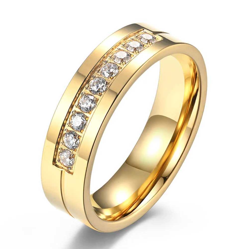 Stainless Steel Set Drill Wedding Couple Rings for Women Men Lover Anniversary Jewelry Gifts W250606