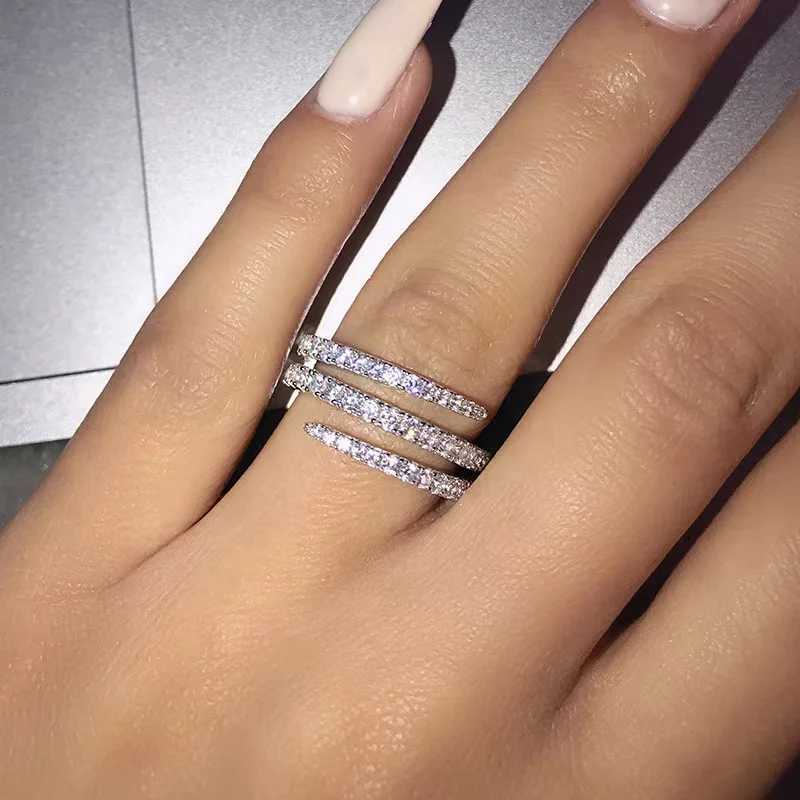 925 Sterling Silver Ring Set with Zircon Crystal Rings for Womens Glamour Jewelry Engagement Wedding Gifts XJ250606
