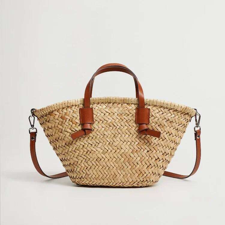 2024 Wicker Basket Bag, Rattan Woven Casual Women's Summer Beach Straw Handbag, Single Shoulder Crossbody Bag