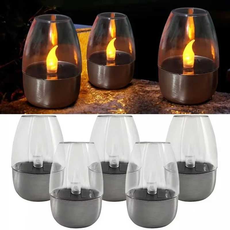 Solar Candle Lamp LED Stainless Steel Candlelight Dinner Night Light Outdoor Waterproof Garden Lawn Courtyard Balcony Home Decor W250607