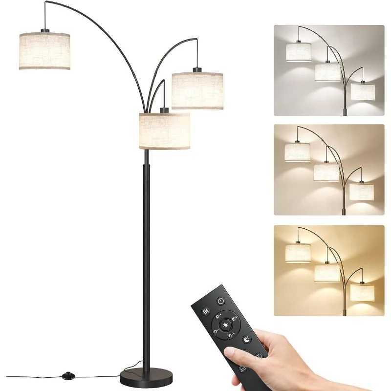 3 Lights Floor Lamp with Remote Control and 3 Stepless Dimmable Bulbs 78 Tall Standing Lamp with Hanging Drum Shade W250607