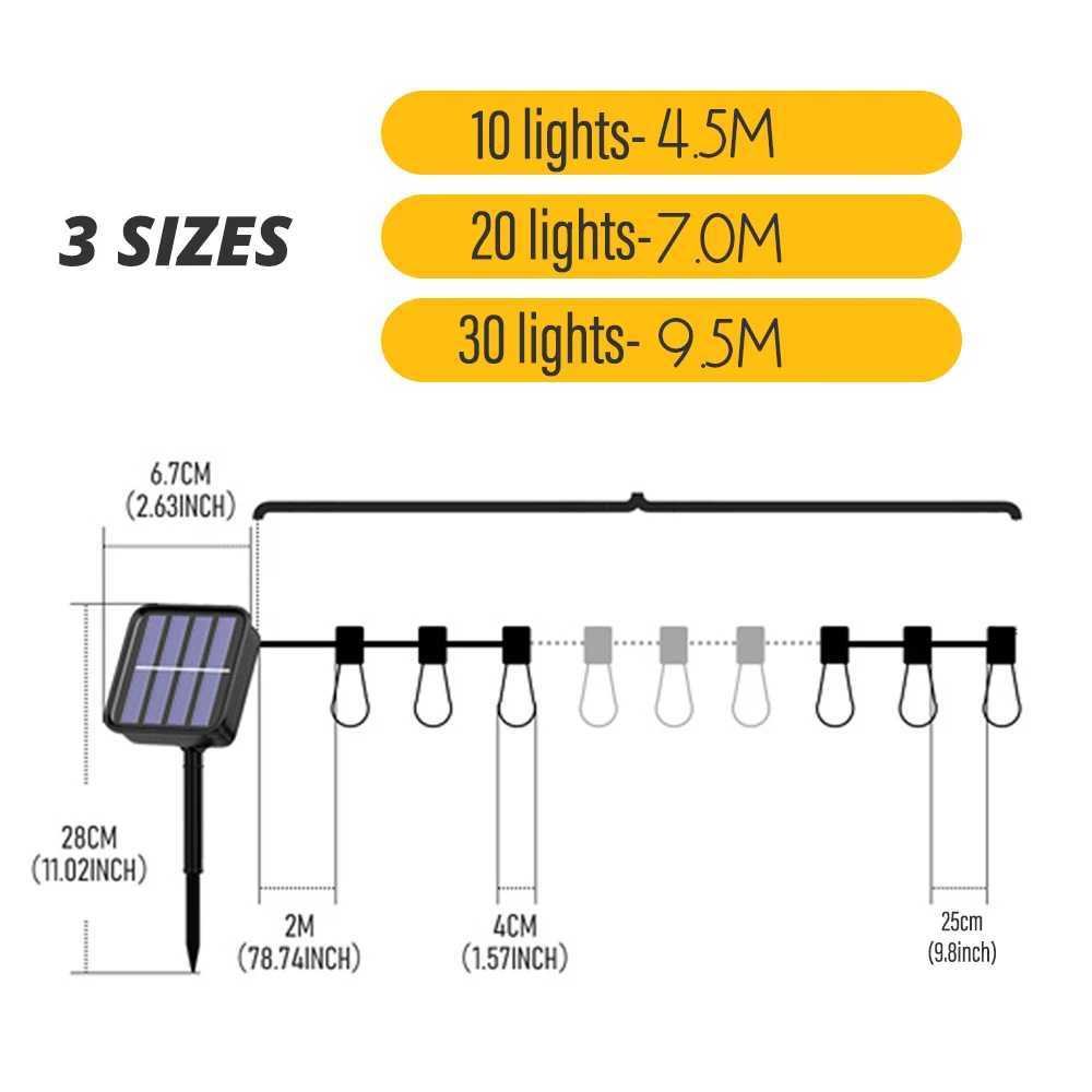 Outdoor Solar String Lights LED IP65 Waterproof Edison Bulb Retro Vintage Christmas Garland Garden Party Decoration Fairy Lamp XJ250606