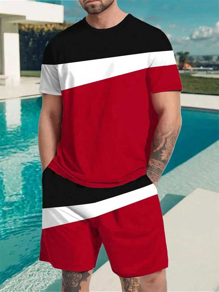 Mens Two Piece Set Patchwork Simple Classic T Shirt Shorts Sportswear Summer Outdoor Loose Light Stretch Crew Neck Male Clothes W250609