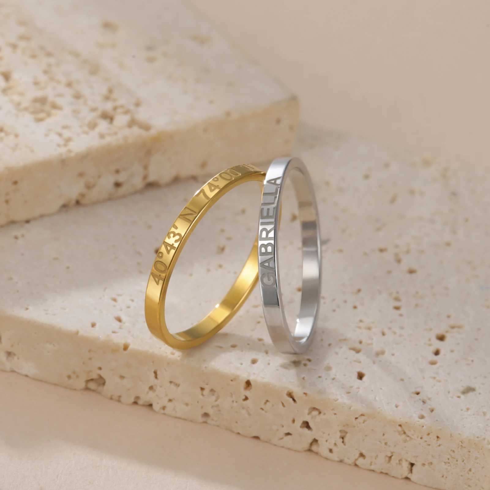 Lemegeton 2mm Customized Name Ring Engraved Names Text Carved Stainless Steel Stackable Rings Personalized Couples GiftsXJ250606