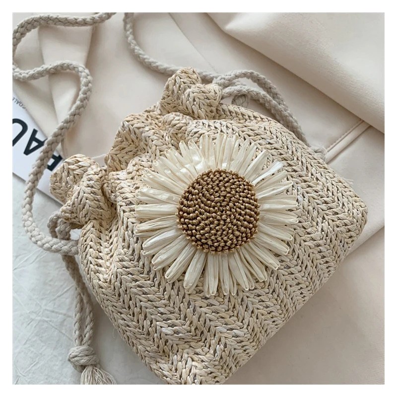Womens Bag Style in The Summer Straw Weaving Cute Ins Bucket Bag Personality Single-shoulder Crossbody Bag 250606