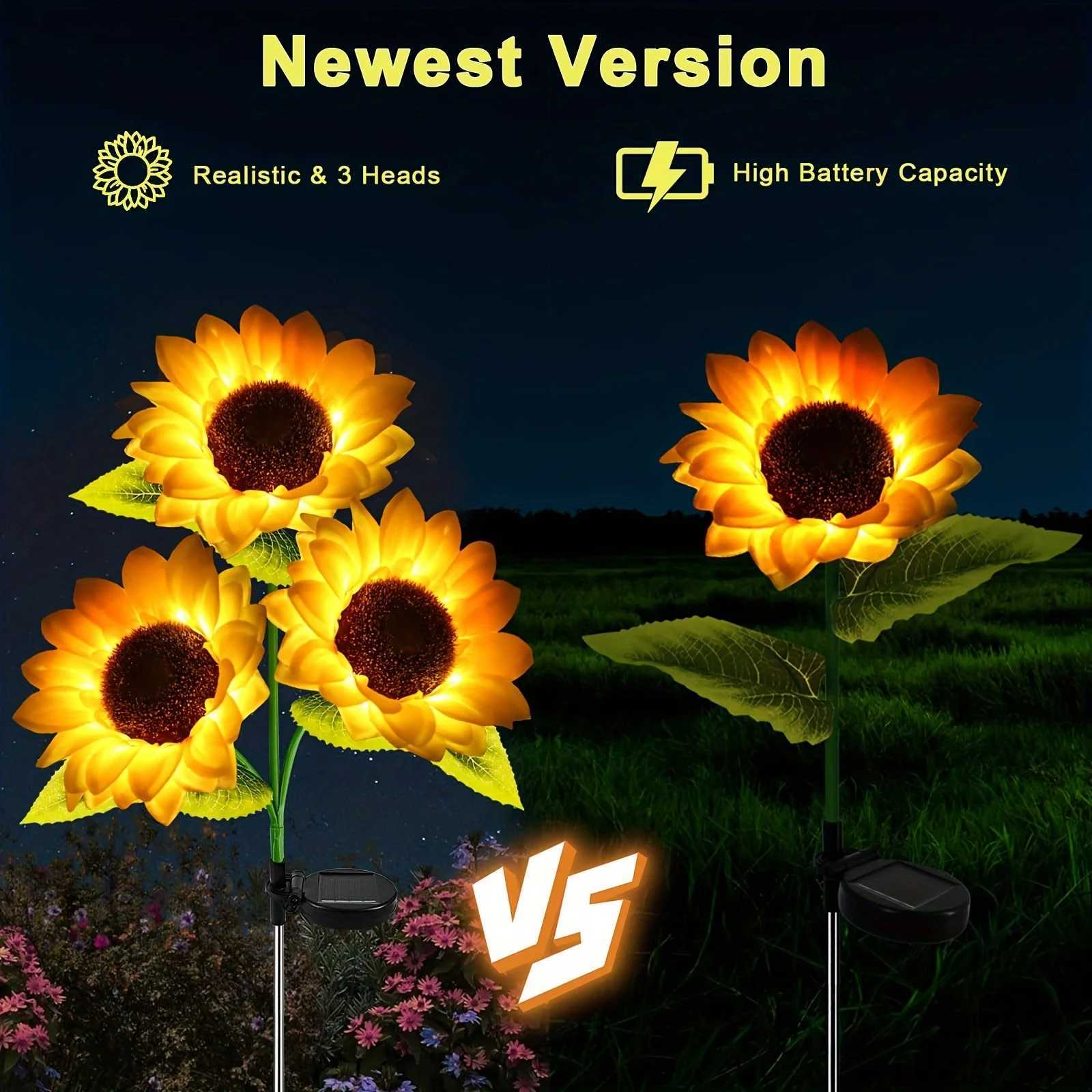 Solar Sunflower Lawn Light Outdoor Garden Decorative LED Lights Landscape Porch Summer Decoration Light Sensor Auto Brightness W250607