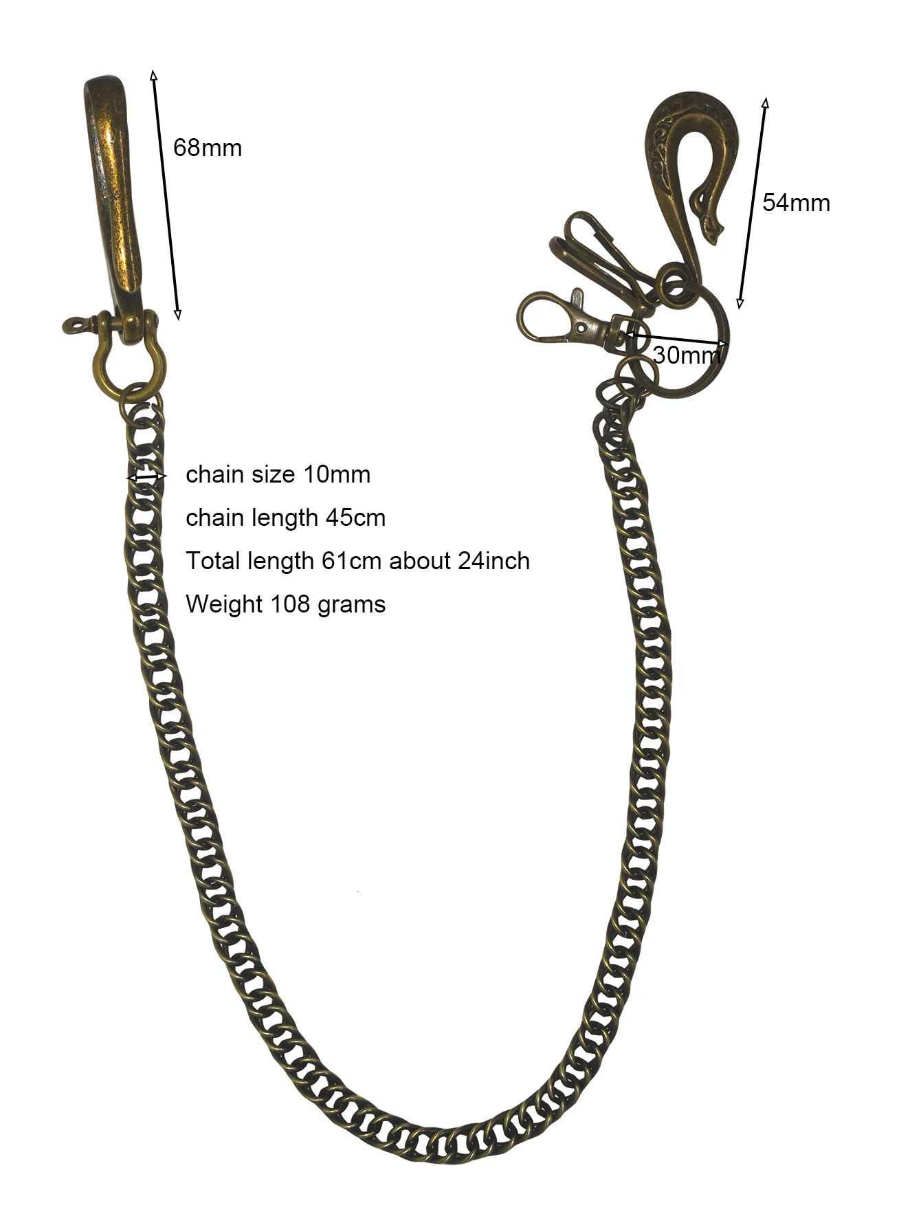 24 inches Hip pop bronze Punk Trousers Jeans biker Wallet curl Chain men Keychain phoenix belt U hook Buckle Clips EDC Gift 250530