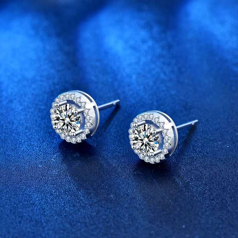18K White Gold 0.5ct 5mm D-E-F Color Created Moissanite Stud Earring S925 Sterling Silver Push Back Jackets Elegant Earrings