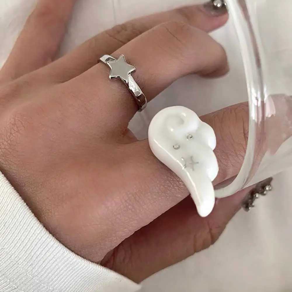 Y2K Wings Star Wings Set Korean Angel Wings Five-Pointed Star Design Open Ring For Women Men Punk Gothic Ring Adjustable Rings W250606