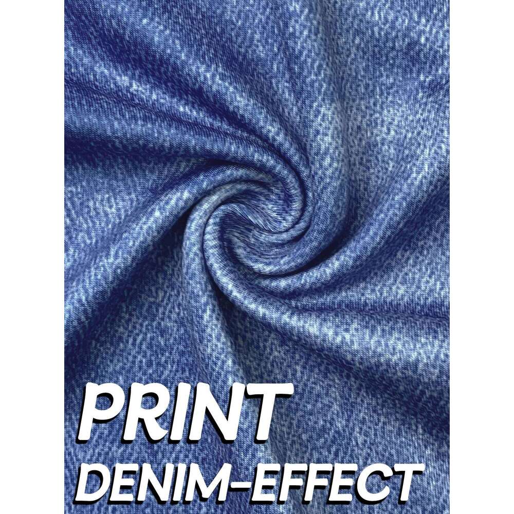 Plus Size Women's Loose Wide-leg Imitation Denim Print Fashion High Elastic Casual Comfortable Retro Straight Pants