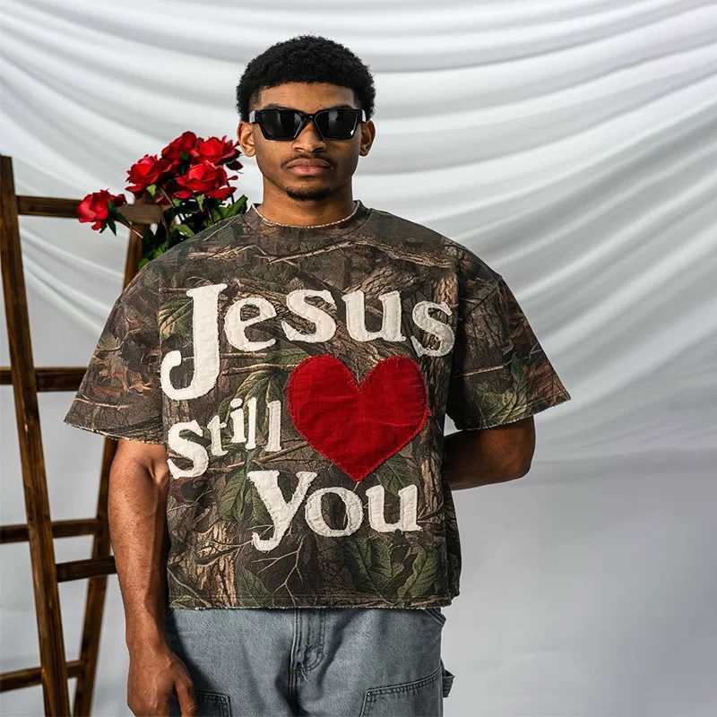 2025 Fashion Vintage Still Loves You Letter Embroidery Camo Short Sleeve T Shirt Y2K Harajuku Gothic Men Women Punk Streetwear W250607