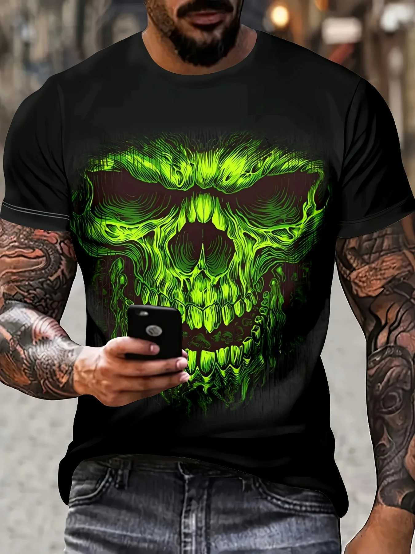 Mens Short Sleeve Tee 3D Skull Print Tops Crew Neck T-Shirts Summer Oversized T-Shirt Hip Hop T-Shirts for Men Luxury T-Shirt W250607