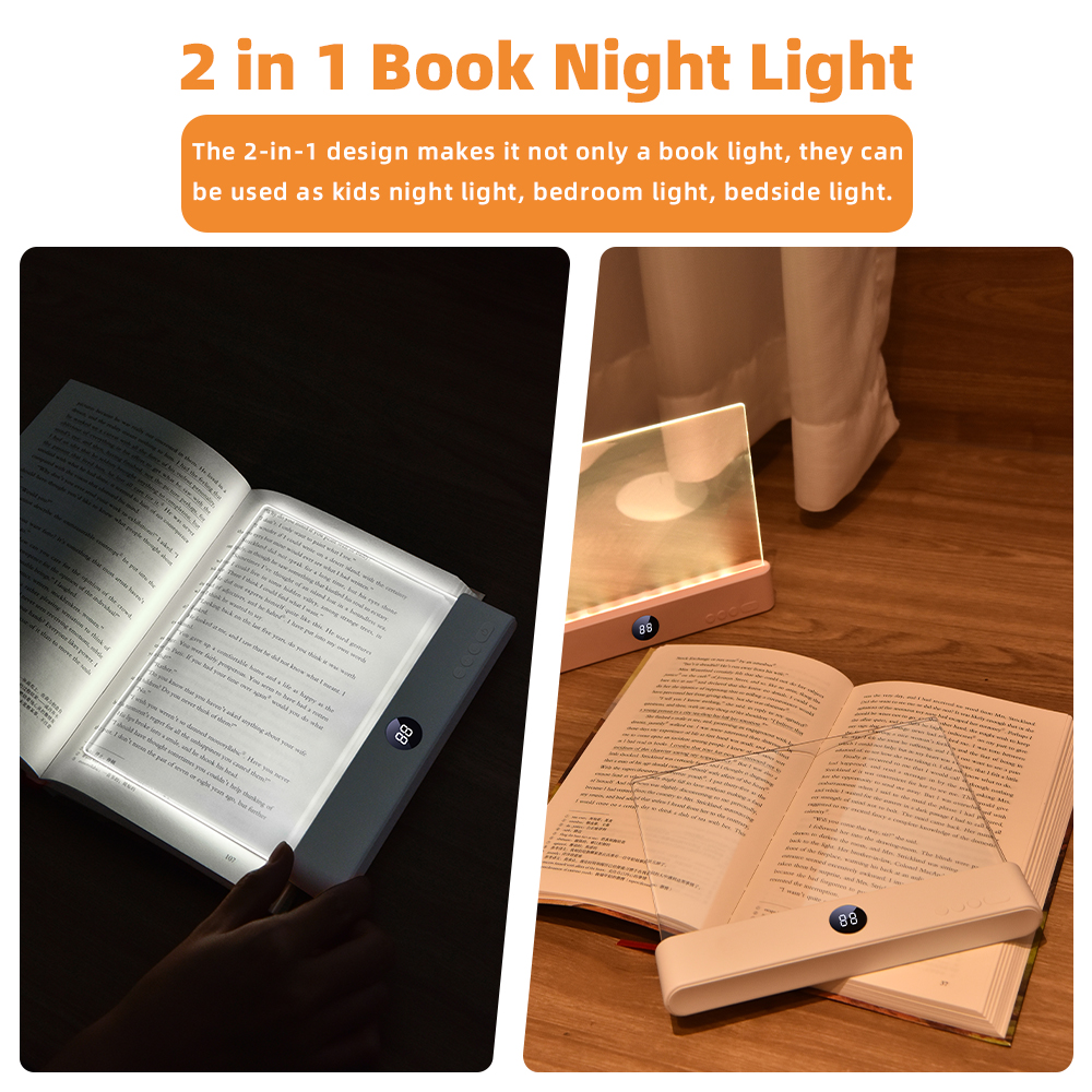 USB Rechargeable LED Book Light 1200mAh 3 Brightness Levels 3000K 6500K Eye Caring Reading Light for Study Office Travel