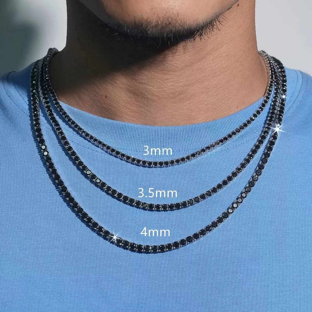 3mm Black Color Moissanite Tennis Chain Necklace Sterling Sier Hipjop Men Bling Dia Link Bracelet Necklaces Pass Test