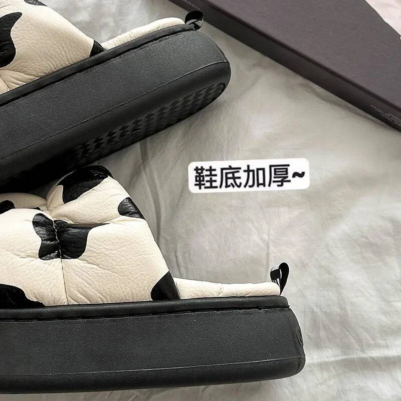 Ddmyoutdoor Women Shoes Cotton Autumn Winter Warm Platform Waterproof Non Slip Indoor Home Plush Slippers Cow Pantuflas Mujer Beach outdoor shoes
