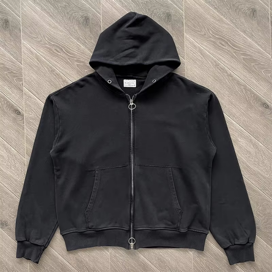 Black Washed Cardigan Zipper Hooded Jacket Men Women High Quality Cotton Loose Hoodie Street Wear Pullovers