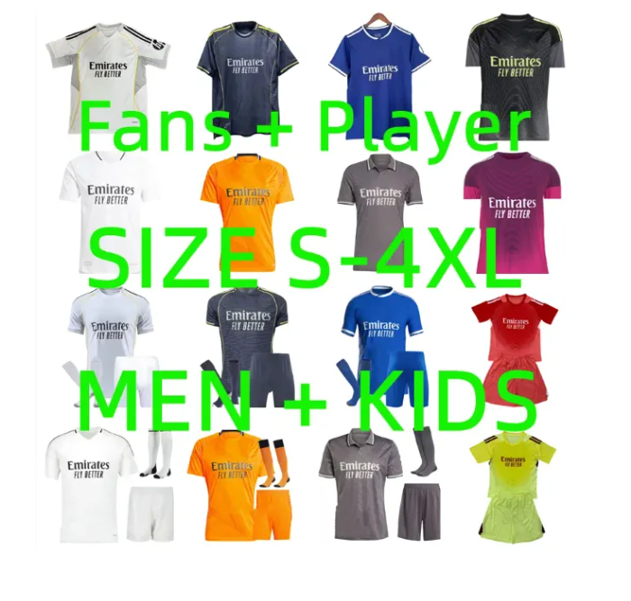24 25 26 Mbappe 9 Soccer Jersey Football Shirt 2024 2025 2026 BELLINGHAM MBAPPE VINI CAMAVINGA MODRIC RODRYGO Arda GuLer Camiseta Player Version Men Kids socks Kit 4xl