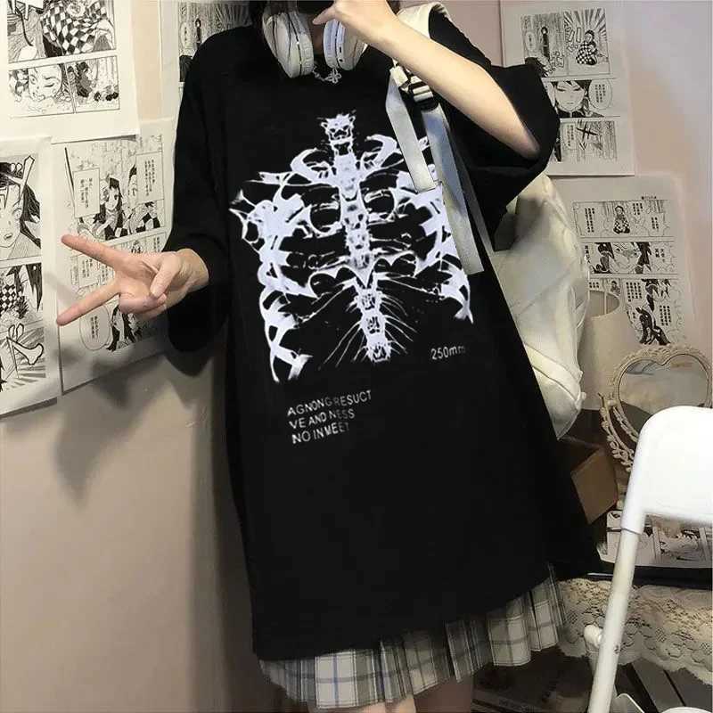 Y2k Harajuku Skeleton Print T-shirts for Gothic Hip Hop Streetwear Men Women T Shirt Summer Black Goth Clothes Short Sleeve Tees W250607