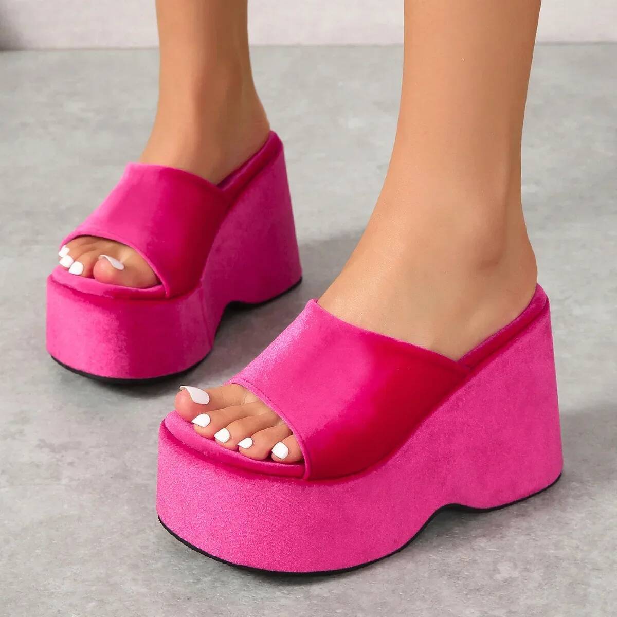 Ddmyoutdoor Summer Round Open Toe Sexy Suede Wedge Platform Pumps Casual Beach High Heels Women S Sandals Zapatillas Mujer Shoes outdoor shoes