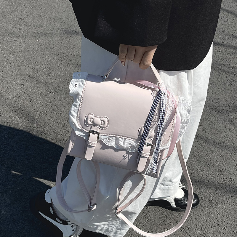 designer Korean Style Sweet College Wind Simple Double Shoulder Small Backpack Summer Fashion Versatile High-Quality Texture Handheld Small Square Bag