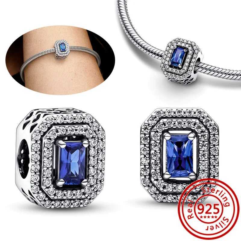 925 Sterling Silver Blue Glass Zircon Series Sparkling Pendant Simple Classic Beads Fit Original Pantaro Charms Bracelet JewelryXJ250607