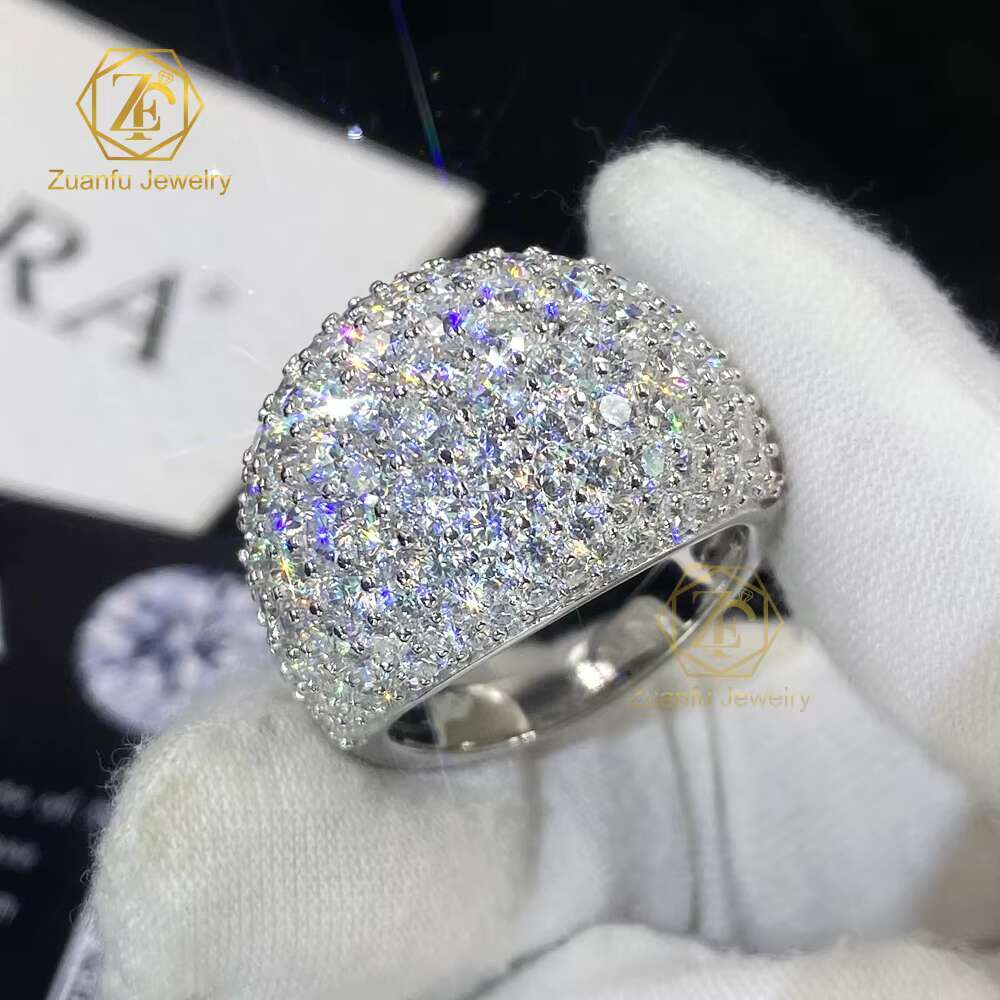 925S Hip Hop Moissanite Ring Semicircle Full Diamond Iced Out D VVS Real Mossanite 20mm Big Size Cuban Ring for Rapper