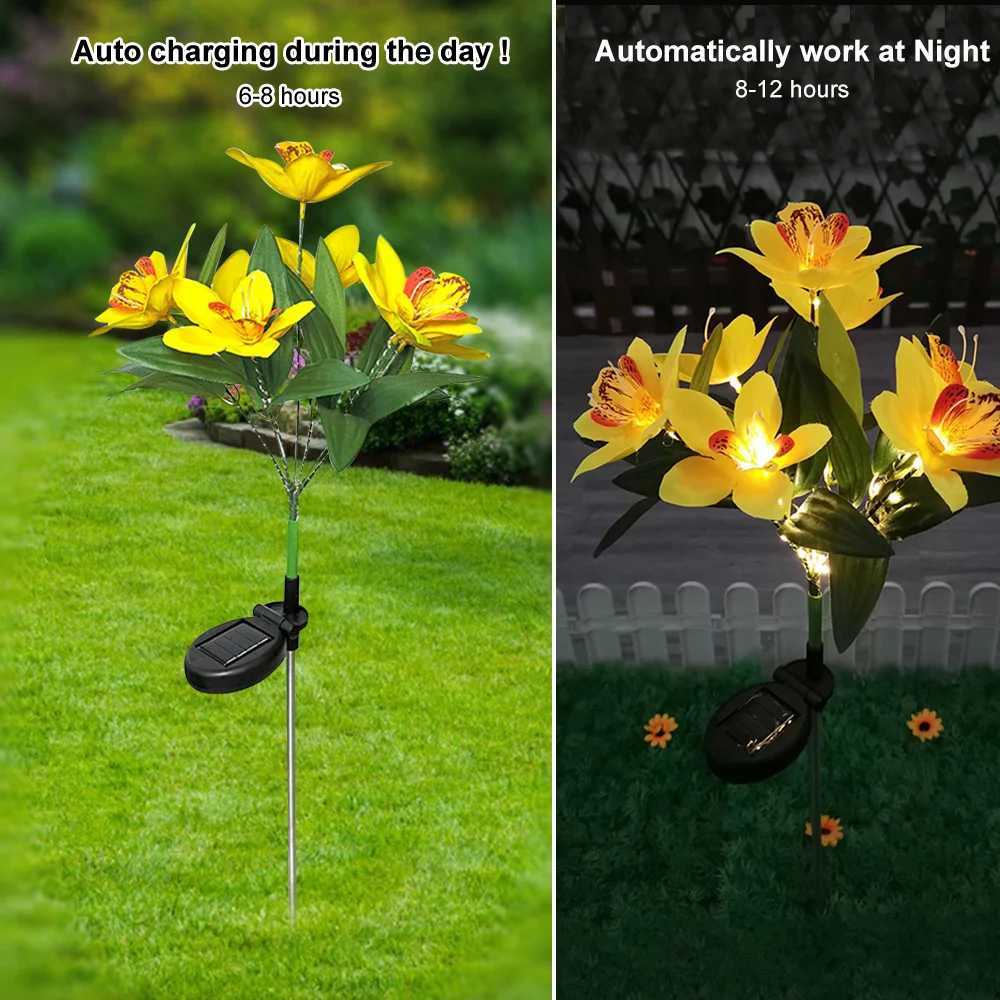 Solar Light LED Orchid Lawn Lamp Outdoor IP65 Waterproof Garden Villa Aisle Corridor Christmas Decoration Fluorescent Lamp W250607