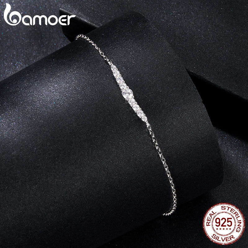 Bamoer Sparkling Moissanite Bracelet Adjustable Strand Bracelet for Women Engagement Birthday Gift Fine Jewelry MSB023 Tester moissanite