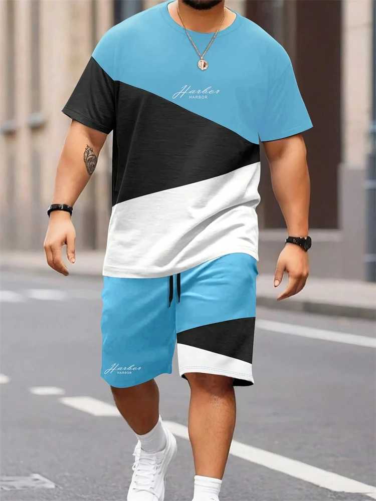 Mens Two Piece Set Patchwork Simple Classic T Shirt Shorts Sportswear Summer Outdoor Loose Light Stretch Crew Neck Male Clothes W250609