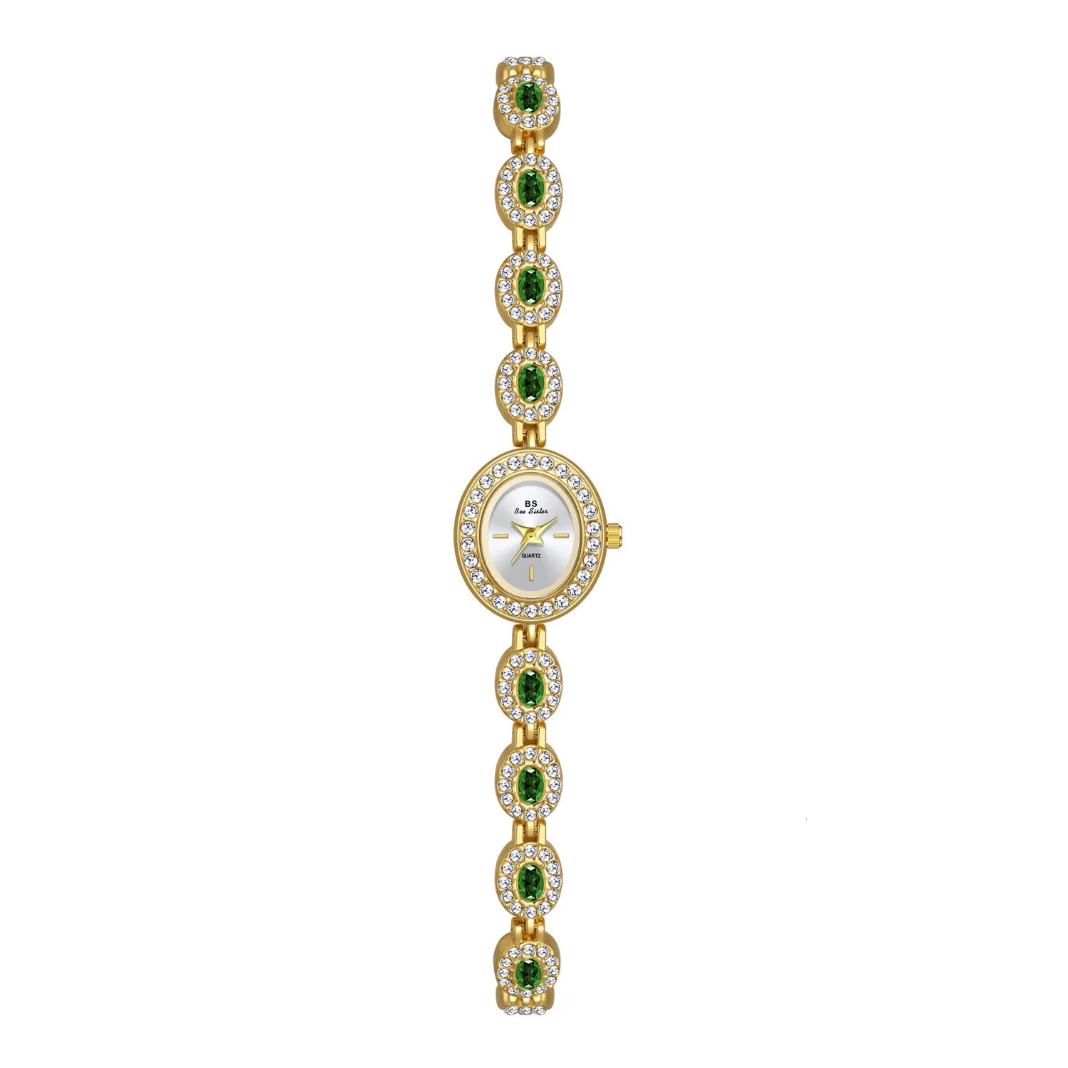 Elegant Women Watches Fashion Oval Quartz Watch Green Rhinestone Diamond Bracelet Wristwatch Lady Dress Clock Small 250606