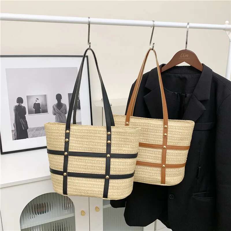 Woven Large-Capacity Women's Vegetable Basket Handbag 2025New Fashion Texture Seaside Beach Designer Shoulder Bag