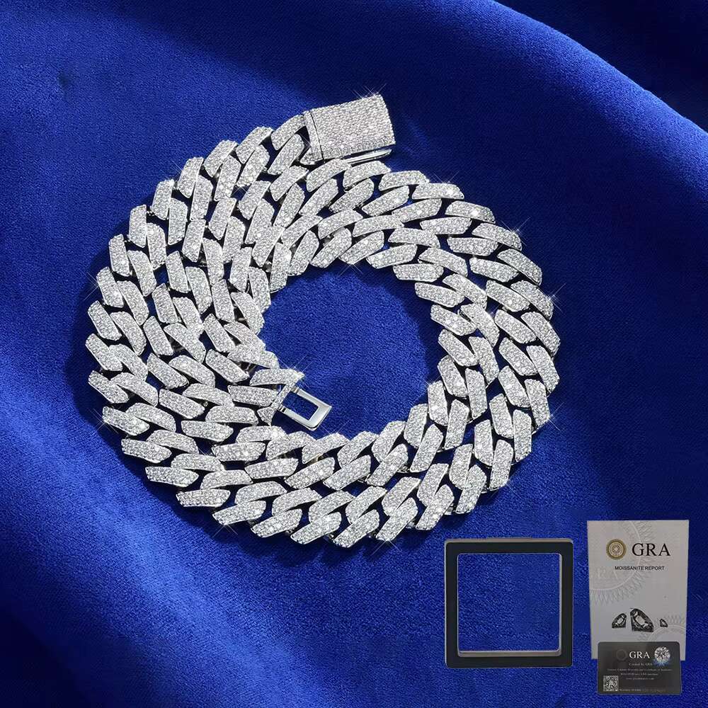 12mm Diamond Silver Mosan Box Buckle Cuban Chain Necklace With Diamond Unique Moissanite Jewelry
