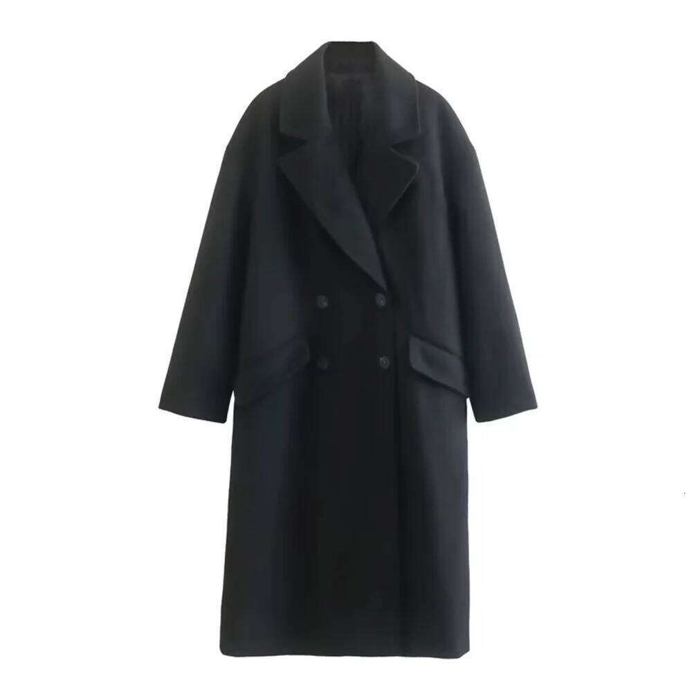 UNIZERA Winter New Product Women's Fashion and Casual Versatile Flip Collar Double breasted Button Long Woolen Coat Co