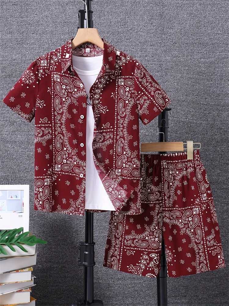 2025 Summer Mens Short-sleeved Shirt Set With Palm Tree Print Hawaiian Beach Vacation Style Mens Shirt Set W250609