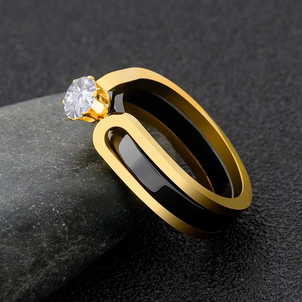TYO Fashion Charm Crystal Jewelry Ring Men Luxury Cubic Zirconia Stainless Steel Elegant Rings Punk For Women Wedding Engagement W250606