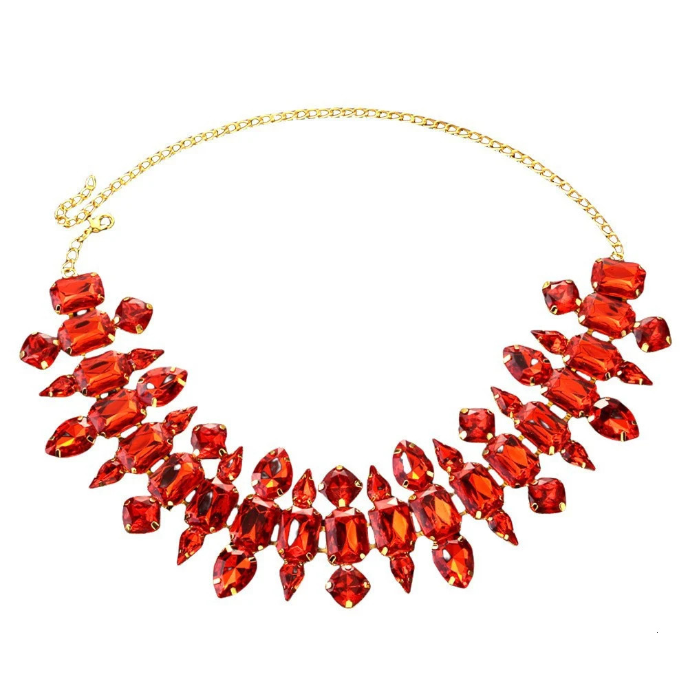 Stonefans Red Crystal Exaggerated Choker Necklace Drag Queen Accessories Fashion Geometric Rhinestone Collar Choker for Women 250606