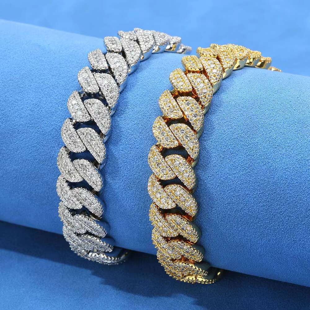14mm Flip Button S925 Silver Moissanite Cuban Chain Mens Bracelet Trend Accessories