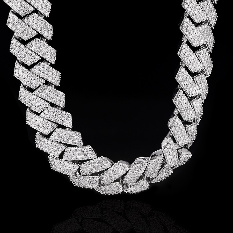 Bracelet White Gold Cuban k Chain Necklaces 10mm 3rows Vvs Moissanite Miami Pass Dia Test Sterg Sier